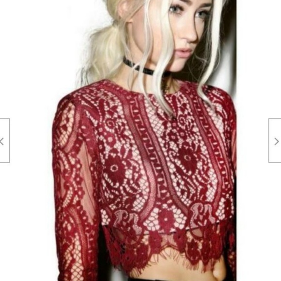 Stylestalker Lace Vivid Crop Top in Rouge Size S - Picture 5 of 7
